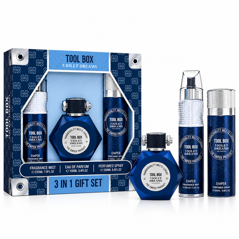 Emper Tool Box Violet Dreams  for Men 3 in 1 Gift Set – 100ml EDT, 235ml Fragrance Mist & 200ml Perfumed Spray