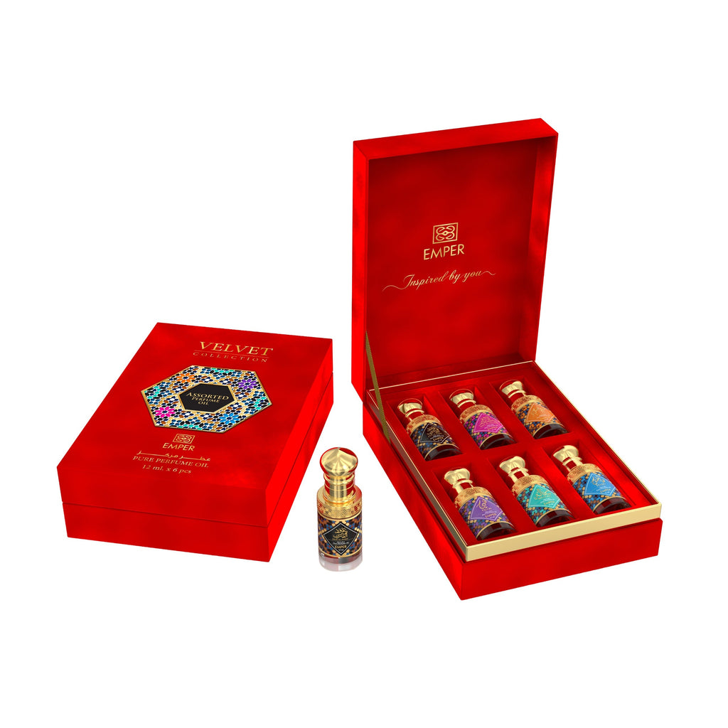Velvet Collection Red Box 6 X  12ml UNISEX HIGLY CONCENTRATED FRAGRANCE OIL SET